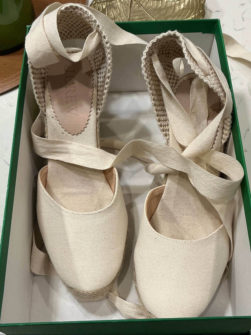 J. Crew Cream Canvas Espadrille Wedge with Wrap Ties